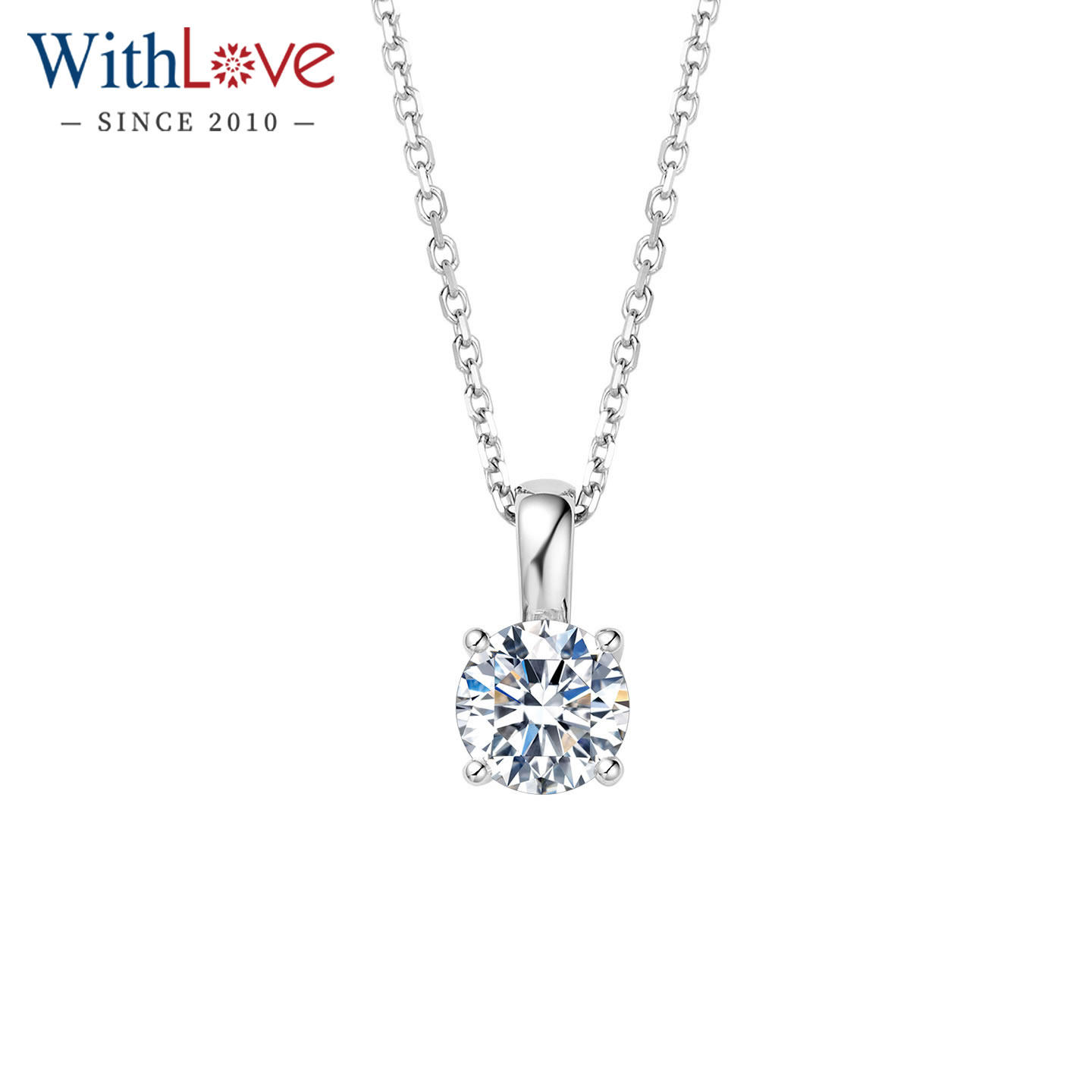 WithLove 白18K金四爪40分钻石吊坠结婚单钻GIA真钻正品送女友