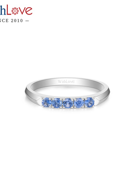 WithLove Pt950铂金群镶排镶蓝宝石戒指轻奢简约时尚女戒
