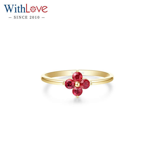 WithLove18K金红宝石四叶草戒指
