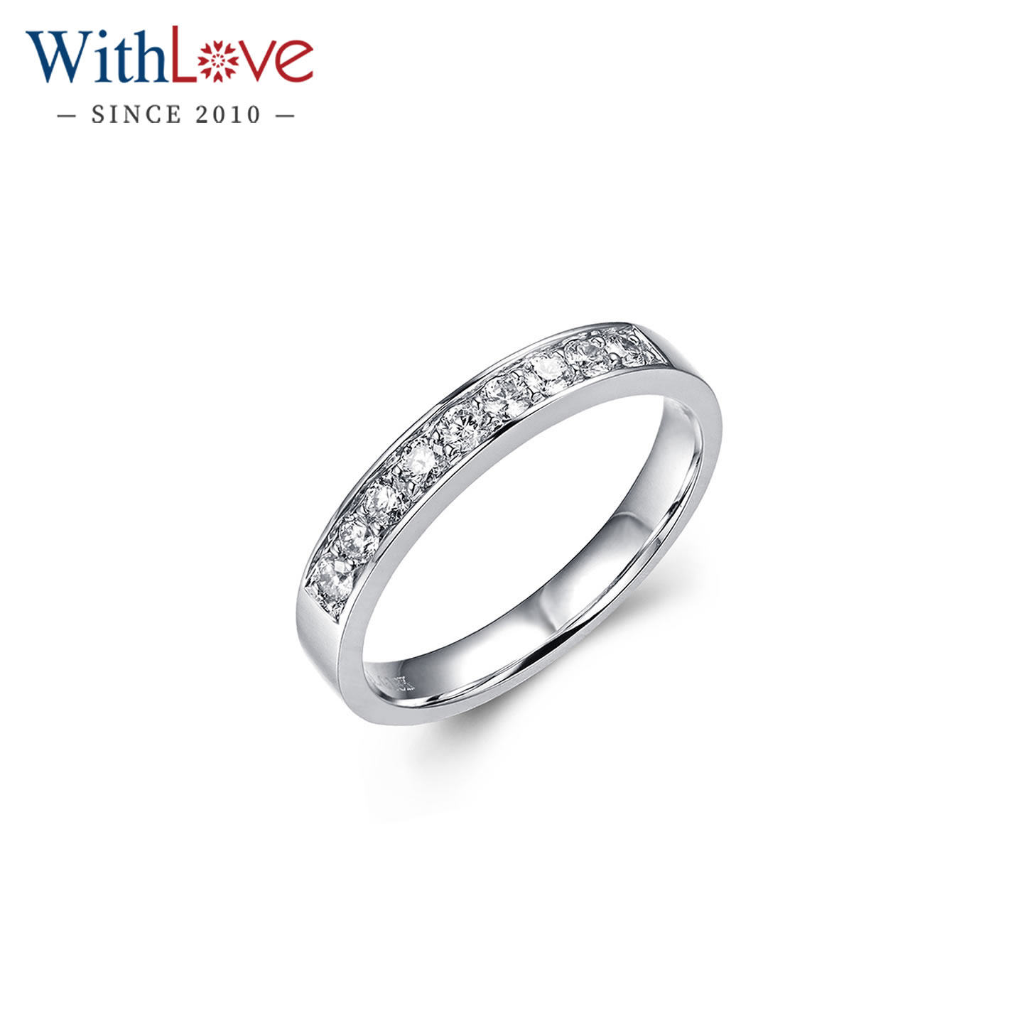 WithLove唯爱品越 白18K金25分排镶钻石戒指 排钻女戒钻戒定制