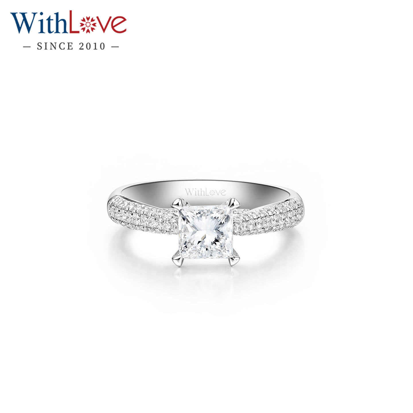 WithLove 18K金50分豪华公主方钻石戒指GIA结婚钻戒1克拉真钻定制