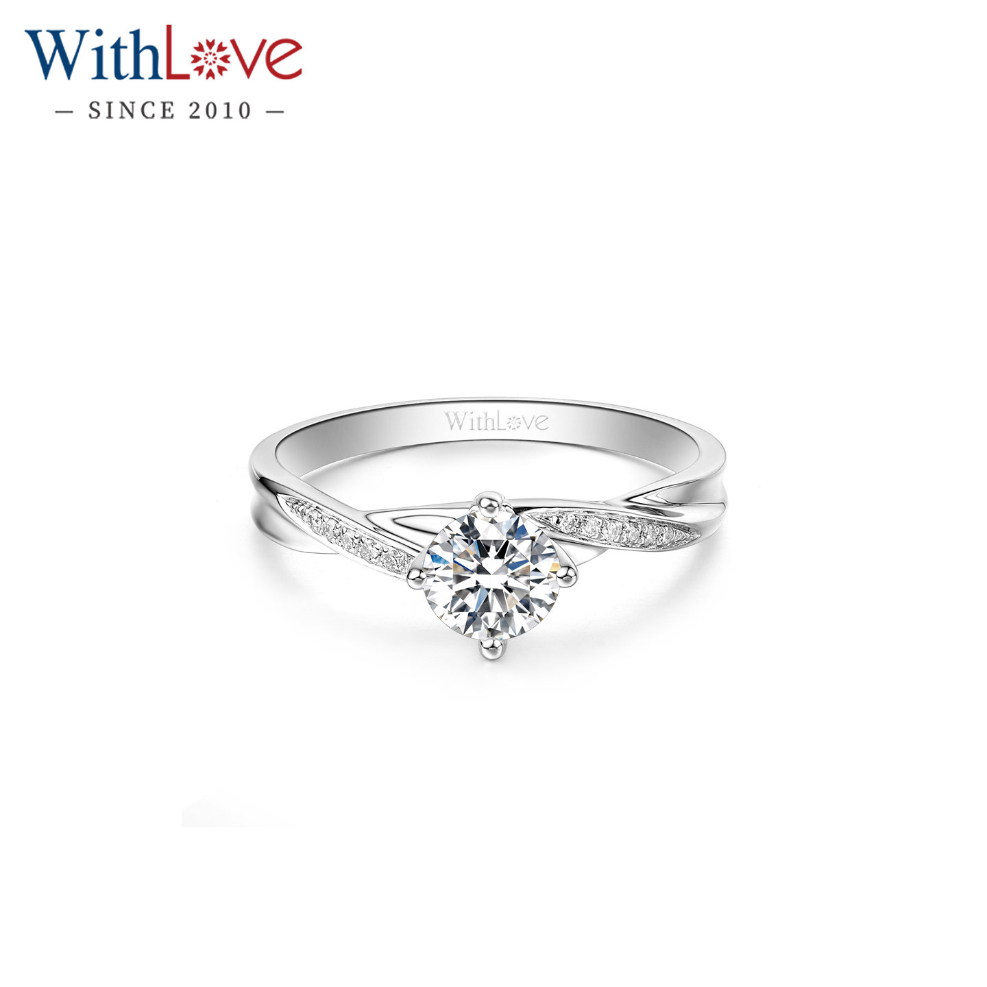 WithLove Pt950铂金四爪50分结婚钻戒18K金扭臂GIA钻石戒指定制