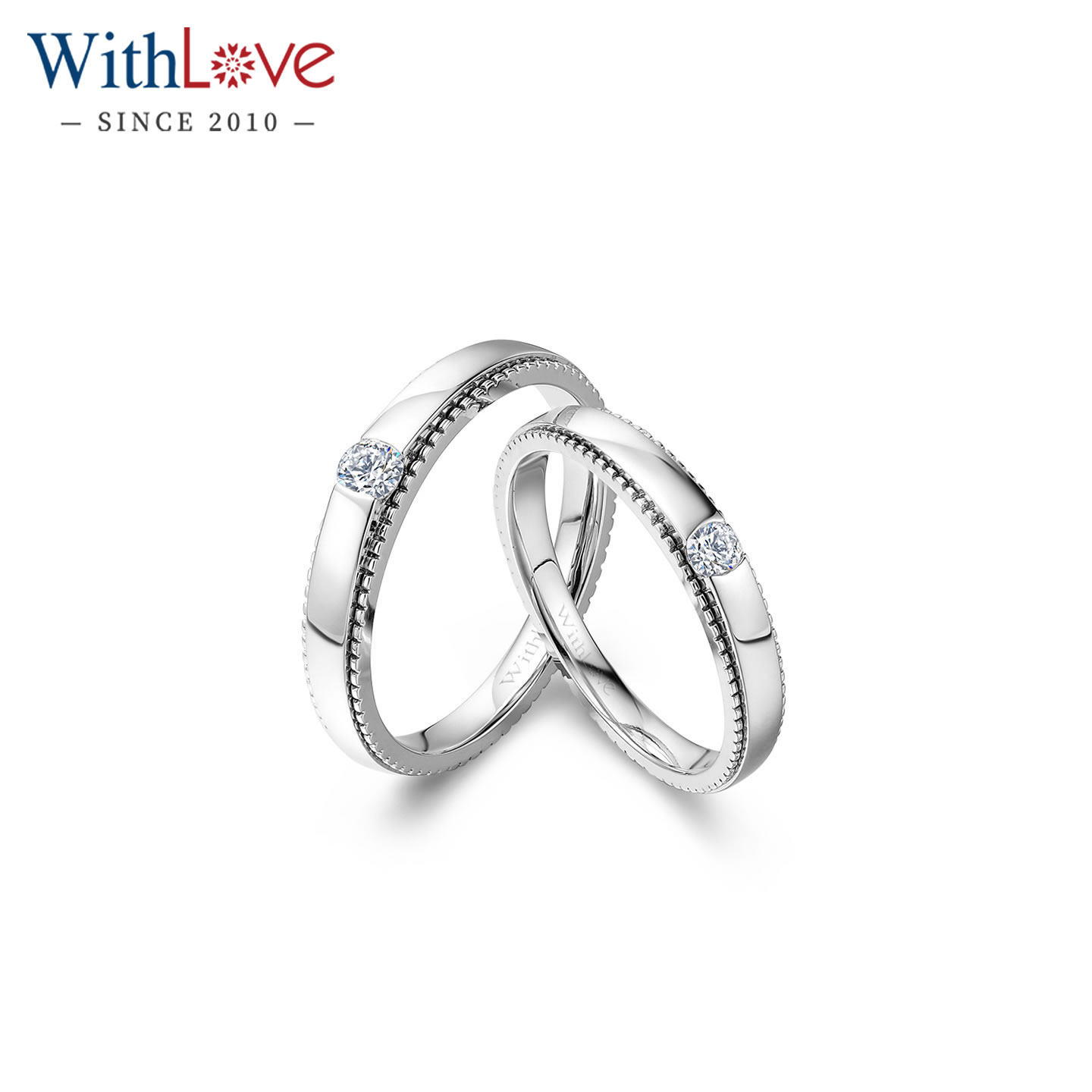 WithLove 18K金21分钻石对戒 精致珠边求婚婚礼情侣戒指定制