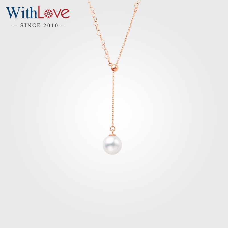 WithLove 玫瑰18K金日本Akoya海水珠珍珠心形项链毛衣Y字链可调节