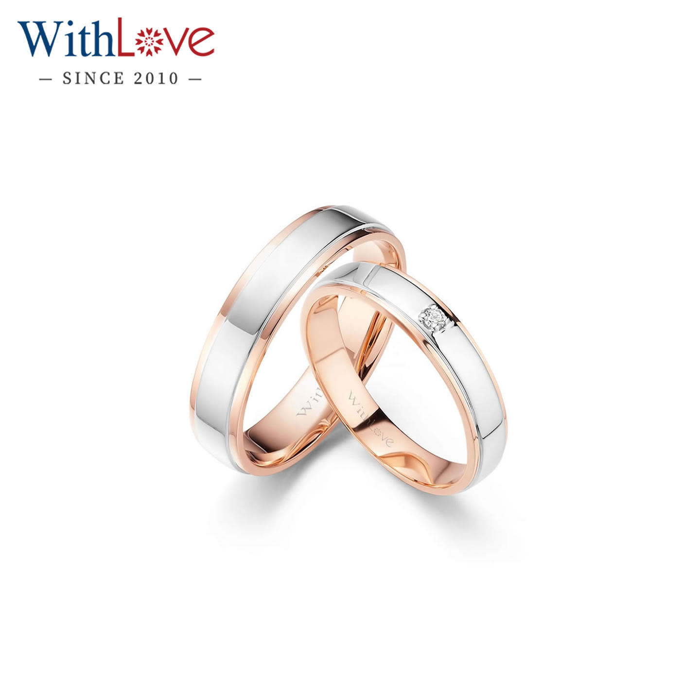 WithLove 18K彩金分色情侣钻石对戒Pt950铂金时尚结婚男女戒指