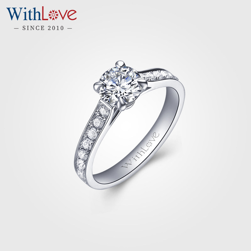 WithLove 白18K金GIA钻石戒指群镶结婚钻戒30分50分真钻附证书