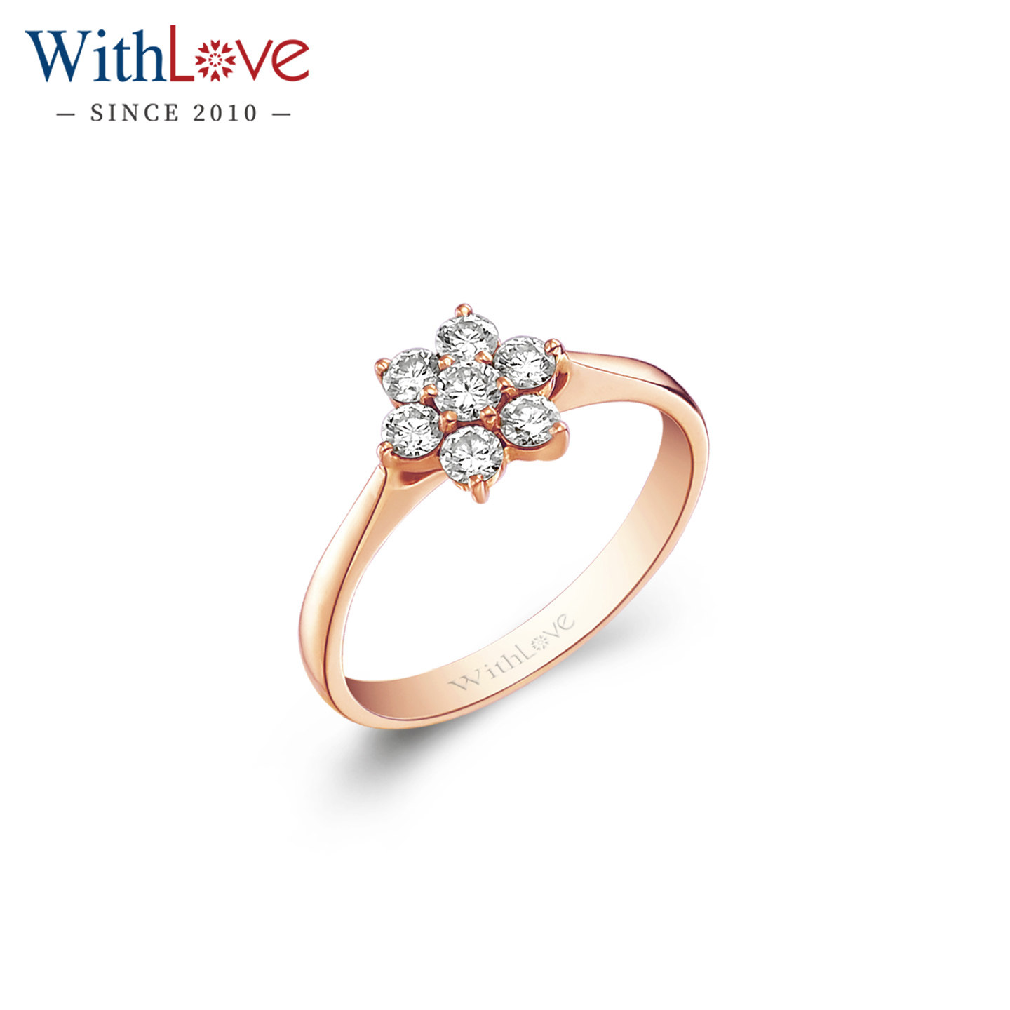 WithLove 18K金50分豪华群镶花形花朵钻石戒指女士钻戒定制