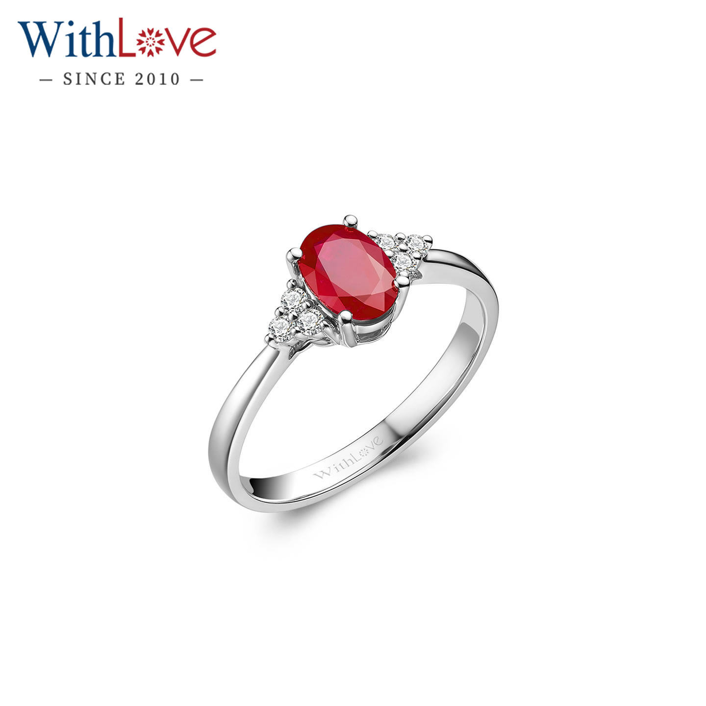 WithLove 18K金天然椭圆形有烧鸽血红克拉红宝石钻石戒指女定制
