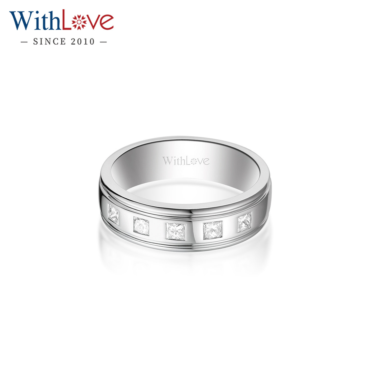 WithLove唯爱品越 白18K金公主方钻石排戒女 欧美宽版时尚戒指