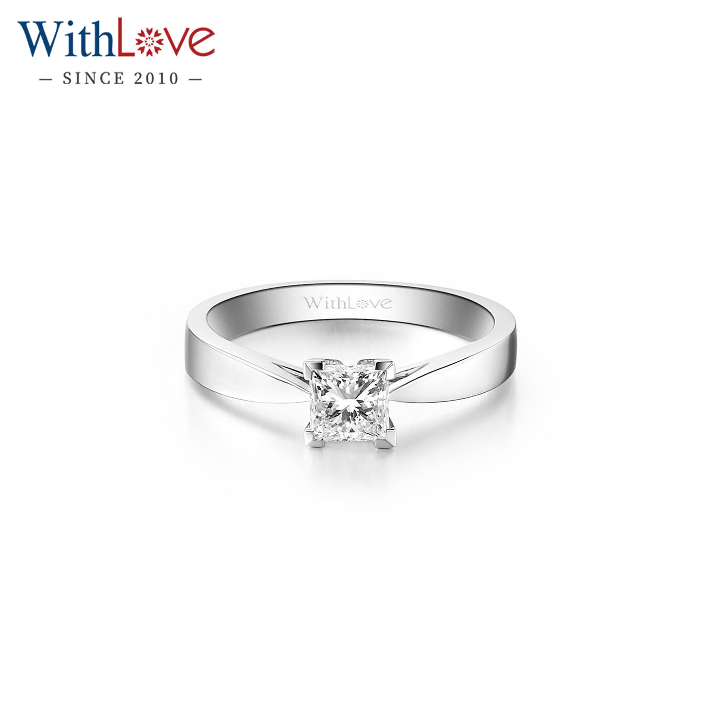 WithLove 18K金40分公主方钻石戒指女Pt950铂金钻戒真钻正品定制