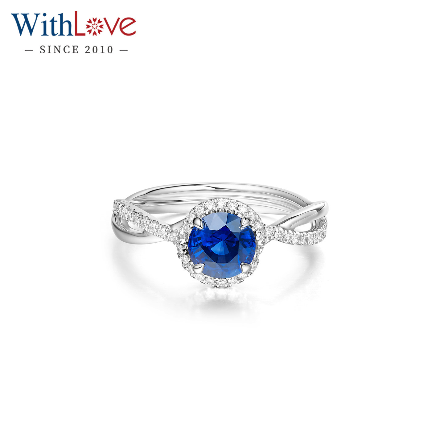 WithLove Pt950铂金皇家蓝圆形蓝宝石钻石克拉豪华戒指女AIGS证书