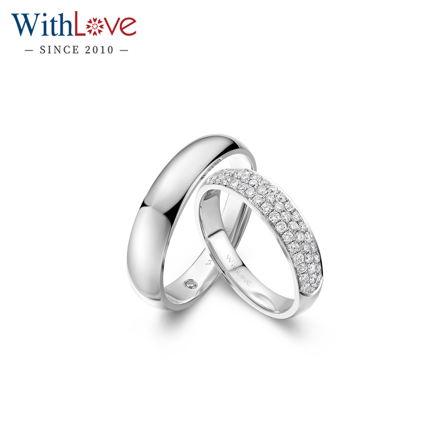 WithLove 18K金36分钻石结婚情侣指环 豪华群镶女款对戒定制