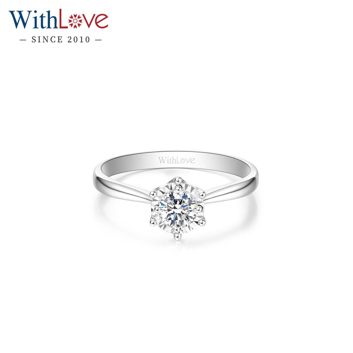 WithLove 白18K金GIA钻石戒指30分车花片订婚钻戒直臂婚戒定制