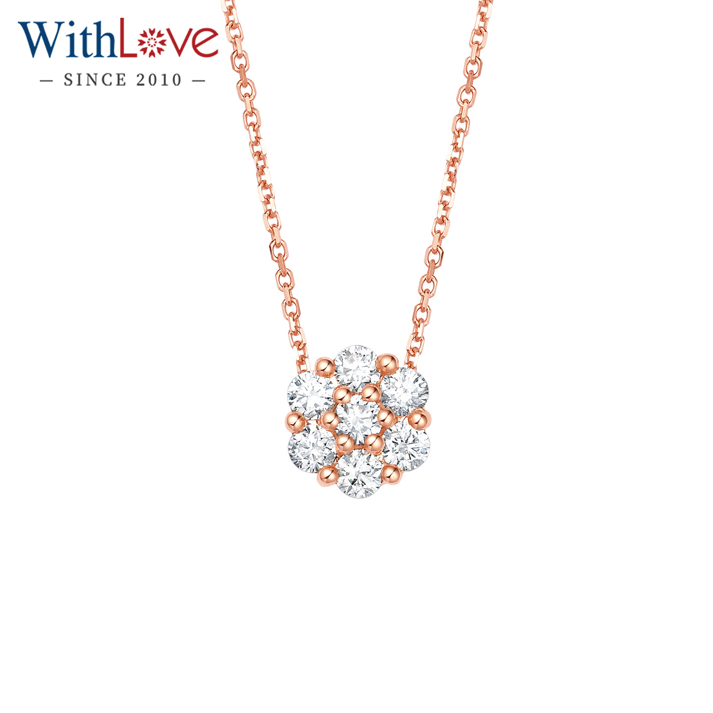 WithLove 玫瑰18K金群镶钻石吊坠克拉效果显大真钻正品项坠定制