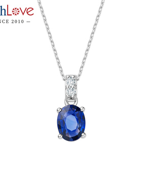 WithLove Pt950铂金椭圆形皇家蓝蓝宝石钻石吊坠挂坠百搭送女友