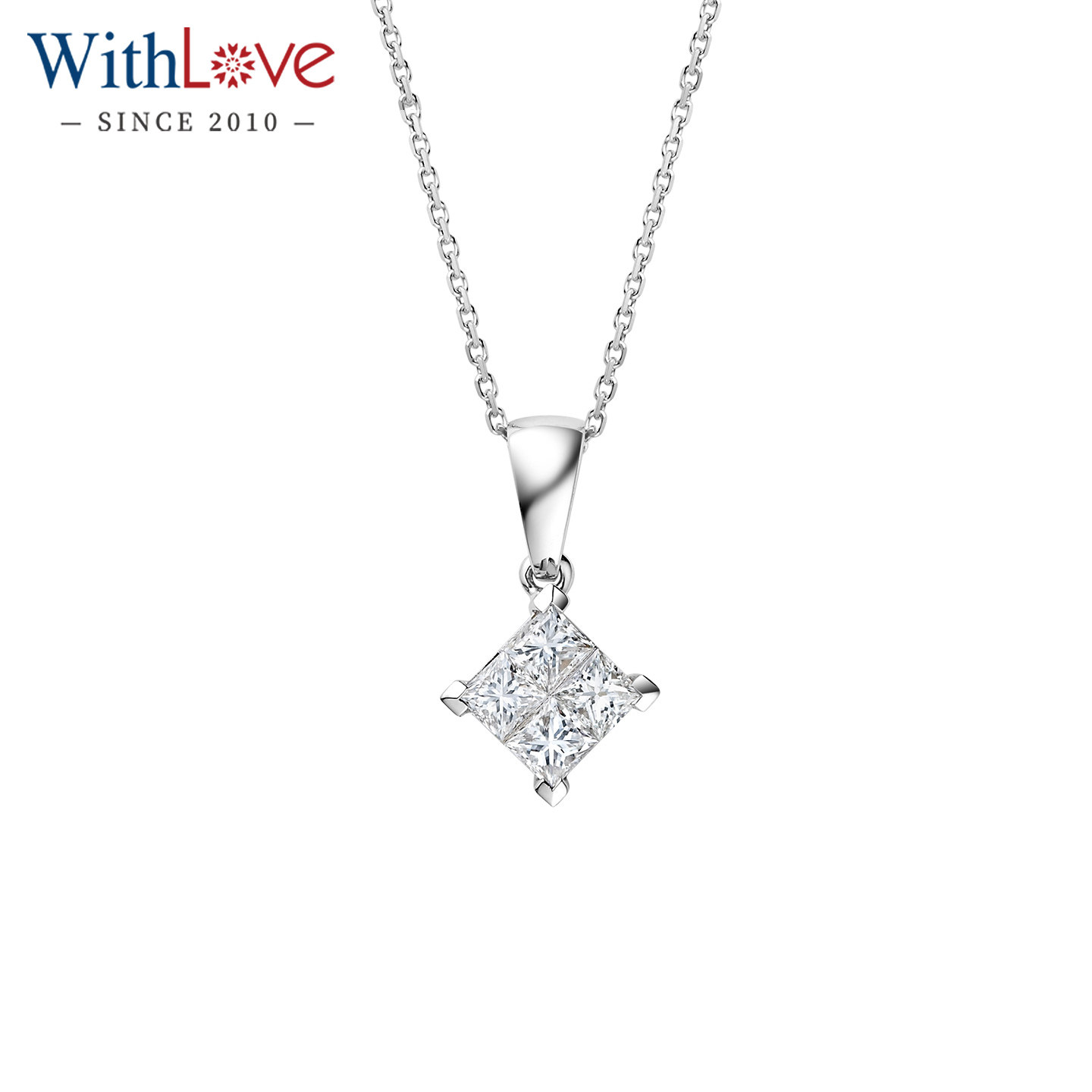 WithLove 白18K金40分公主方钻石方形吊坠 显钻一克拉效果