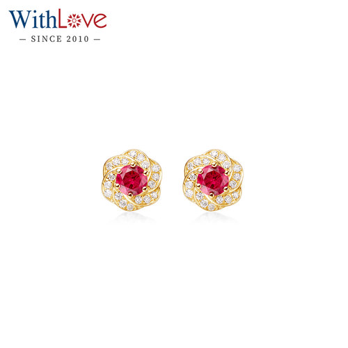 WithLove18K金红宝花朵钻石耳钉