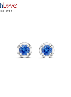 WithLove Pt950铂金圆形蓝宝石耳钉男女款简约百搭经典四爪耳饰