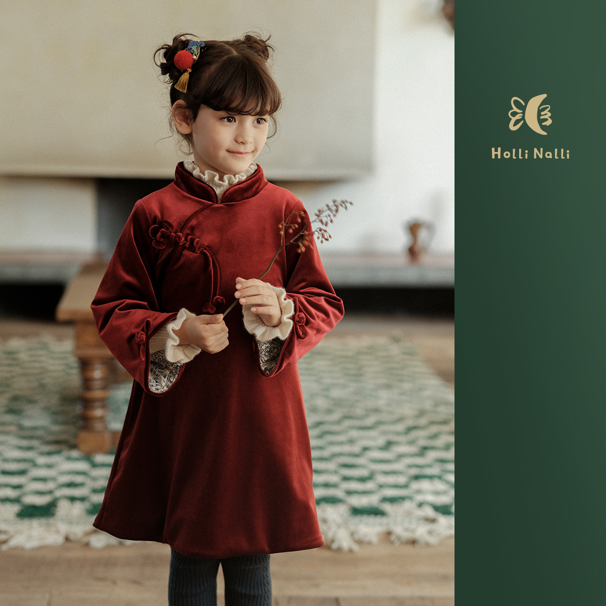 欧利娜利旗袍裙丝绒儿童