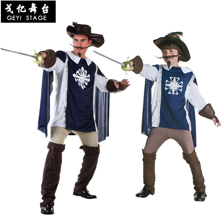 Cosplay三个火枪手服成人儿童火枪手服海盗服亲子装三剑客服装