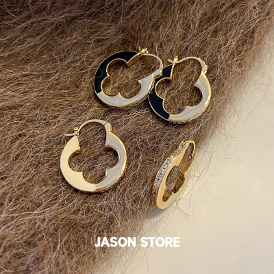 JASON/微镶锆石镂空四叶草耳扣女独特漂亮轻奢高级感简约百搭耳饰