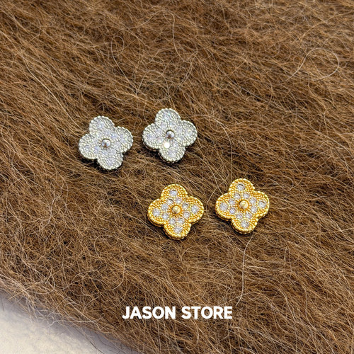 JASON/S925银针爆闪四叶草锆石耳钉女独特漂亮高级感轻奢耳环耳饰