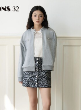 FONS32 2025早春机车夹克灰色刺绣蝴蝶结短款卫衣女款外套