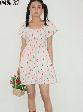 FONS32【明星同款】碎花收腰气质早秋连衣裙显瘦设计感印花裙子女