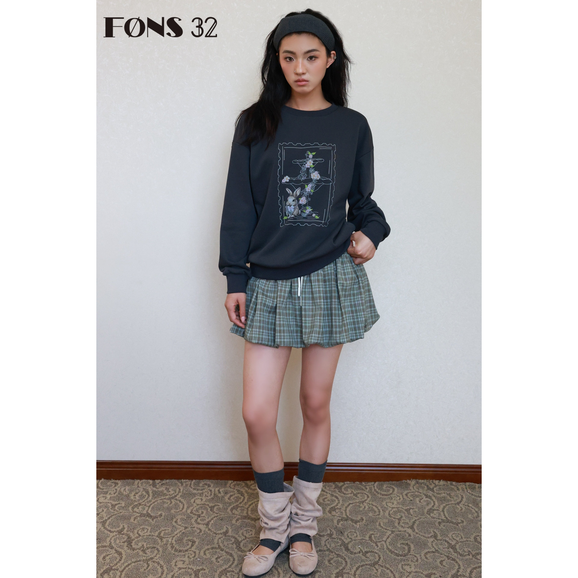 FONS32 女士灰色长袖圆领卫衣女款秋2025新款早秋卫衣宽松慵懒风