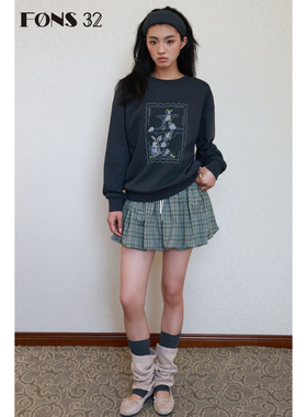 FONS32 女士灰色长袖圆领卫衣女款秋2025新款早秋卫衣宽松慵懒风