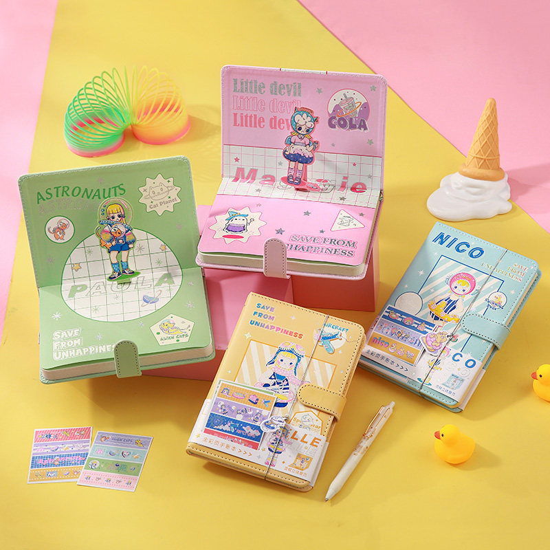 扶柚文创甜味少女馆pu磁扣本全彩页插画笔记本立体扉页网红手账本