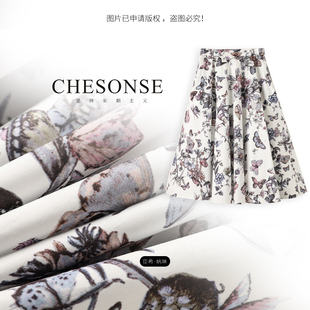 芝禾 花舞蝶梦 朗家 减龄蝴蝶花卉印花高腰半身裙6021 CHESONSE