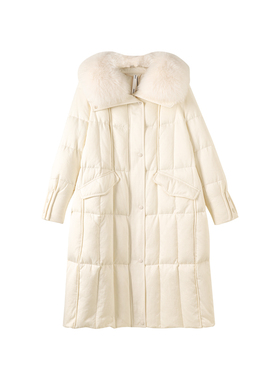 TX65661-长款狐狸毛领羽绒服女时尚宽松保暖厚外套