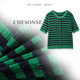 条纹撞色提花开衫 芝禾 8055 条纹短款 针织衫 CHESONSE 月语绿松