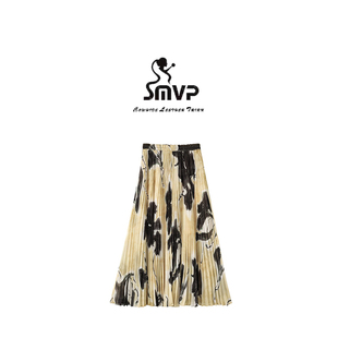 海盐秋柿 ED家 涂鸦风晕染印花百褶裙半身裙5043 SMVP