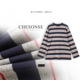 宽松长袖 芝禾 圆领条纹T恤女6048 Miu家 秋季 CHESONSE 月光如盐