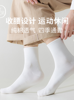 白色袜子男春秋薄款中筒袜纯棉防臭吸汗跑步运动篮球长筒男士长袜