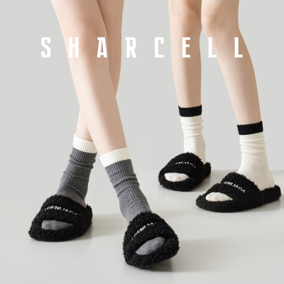 双针堆堆袜撞色潮搭中筒袜