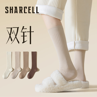 长筒袜女春秋纯棉日系jk小腿袜米色显瘦半截长腿中筒及膝高筒长袜