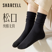 爆款 黑色堆堆袜女秋冬配小皮鞋 纯棉无骨中筒松口月子长袜2025新款