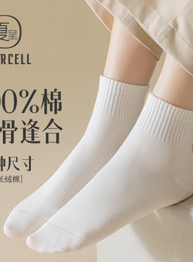 白色袜子女纯棉短袜春秋防臭吸汗跑步运动中短筒袜配小白鞋