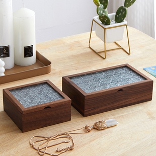 木箱子复古桌面收纳盒长方形实木收藏盒桌面整理小木盒收纳储物箱