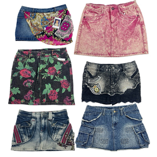 古着vintage89复古牛仔风半身短裙女做旧印花包臀裙辣妹风短裙
