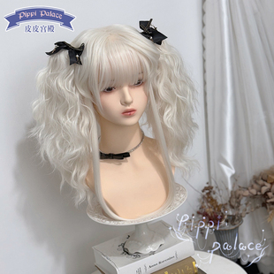 皮皮家卡米拉白色双马尾虎口夹齐刘海Lolita女款少女全头套假发