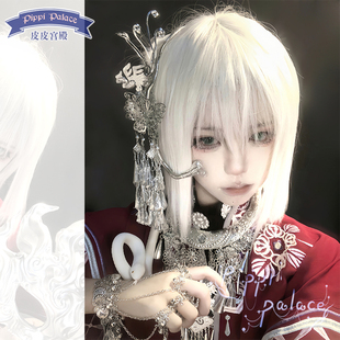 皮皮家圣婴长鬓角白色收脸显脸小短发少年感万用男款Lolita假发