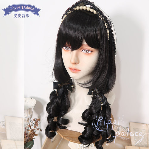 Lolita黑色罗马卷优雅假发
