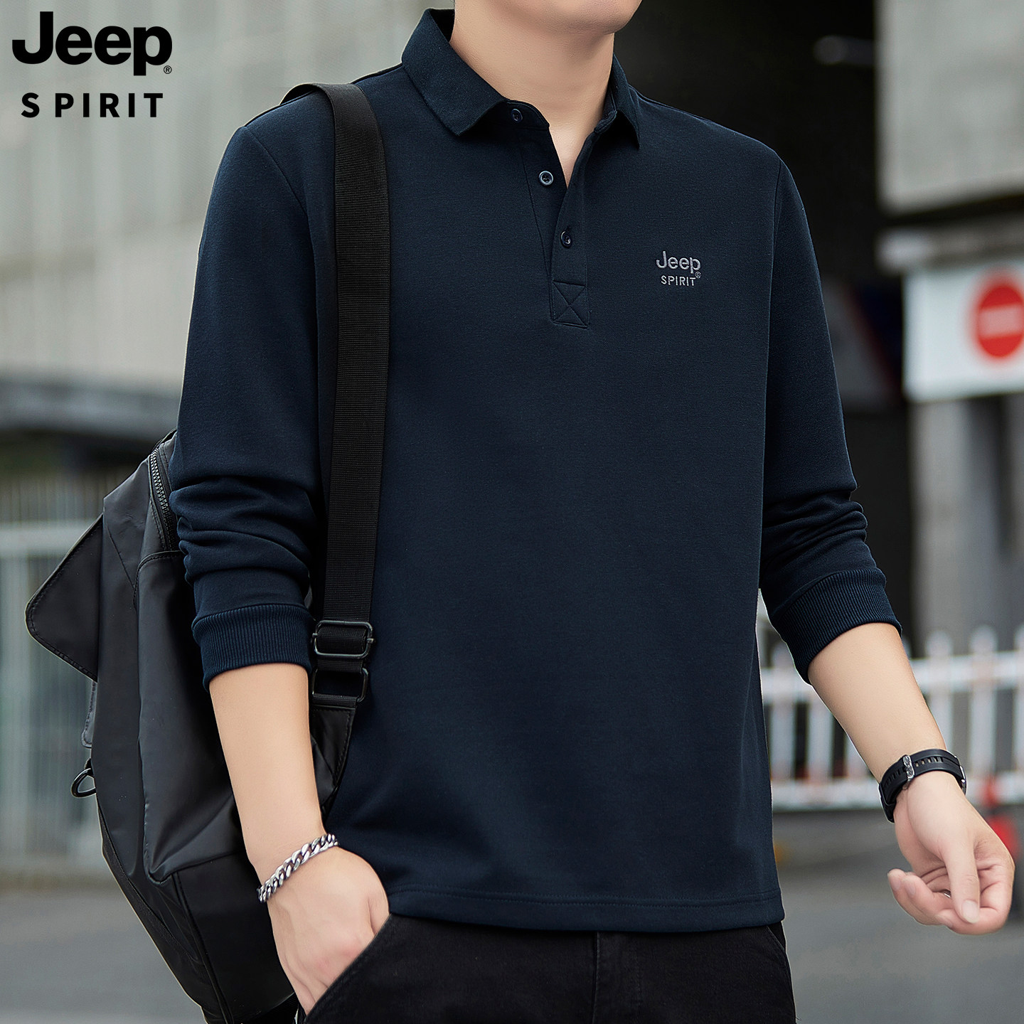 JEEP吉普男士春秋刺绣POLO卫衣
