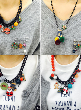 韩国AZNAVOUR/GRAIN de BEAUTE 圣诞雪人毛衣链 项链