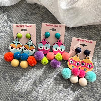 韩国AZNAVOUR/GRAIN de BEAUTE 可爱毛球长款耳钉耳环耳饰