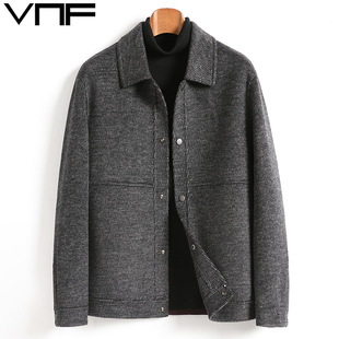 秋冬新款时尚双面呢夹克外套男士非羊绒大衣短款翻领休闲毛呢外套